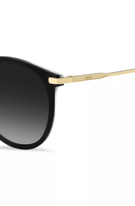 Black acetate sunglasses with gold-tone temples