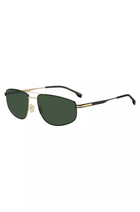 Double-bridge sunglasses in black with gold-tone trims