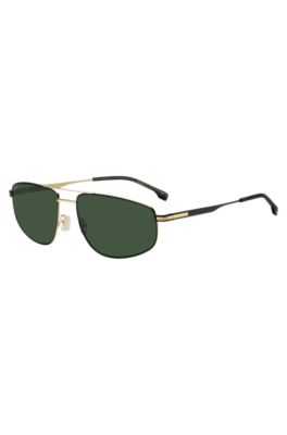 Double-bridge sunglasses in black with gold-tone trims, Assorted-Pre-Pack