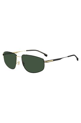 Gafas de sol negras con puente doble y detalles en tono dorado