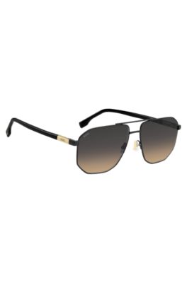 Black-steel sunglasses with gold-tone logo insert, Assorted-Pre-Pack