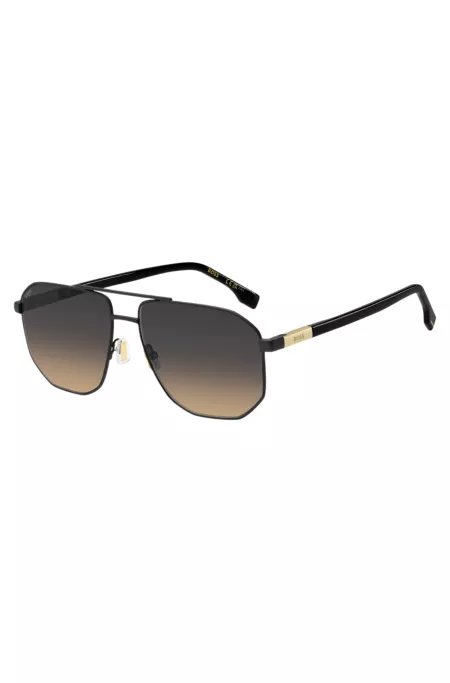 Black sunglasses with gold-tone logo insert
