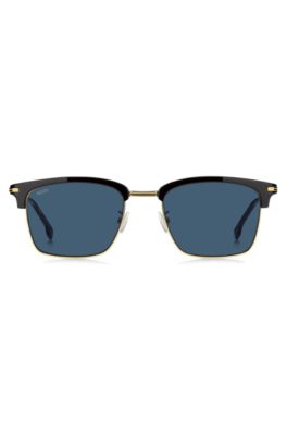 Blue-lens sunglasses with black and gold-tone frames, Assorted-Pre-Pack