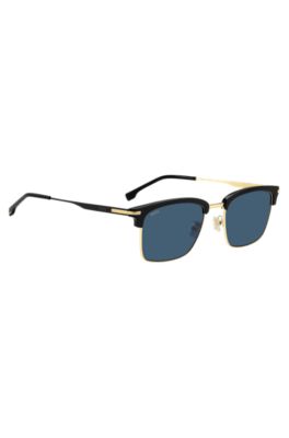 Blue-lens sunglasses with black and gold-tone frames, Assorted-Pre-Pack