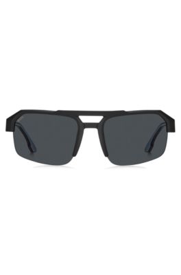 Black sunglasses with temple insert and logo, Assorted-Pre-Pack