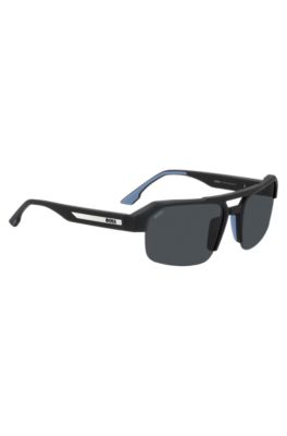 Black sunglasses with temple insert and logo, Assorted-Pre-Pack