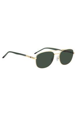 Gold-tone sunglasses with green trims, Assorted-Pre-Pack