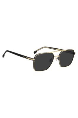 Gold-tone double-bridge sunglasses with black-acetate temples, Assorted-Pre-Pack