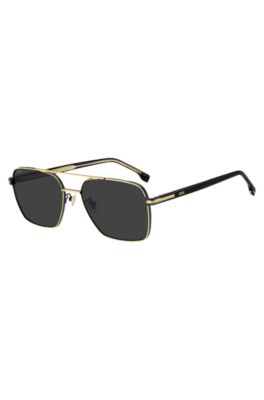 Gold-tone double-bridge sunglasses with black-acetate temples, Assorted-Pre-Pack