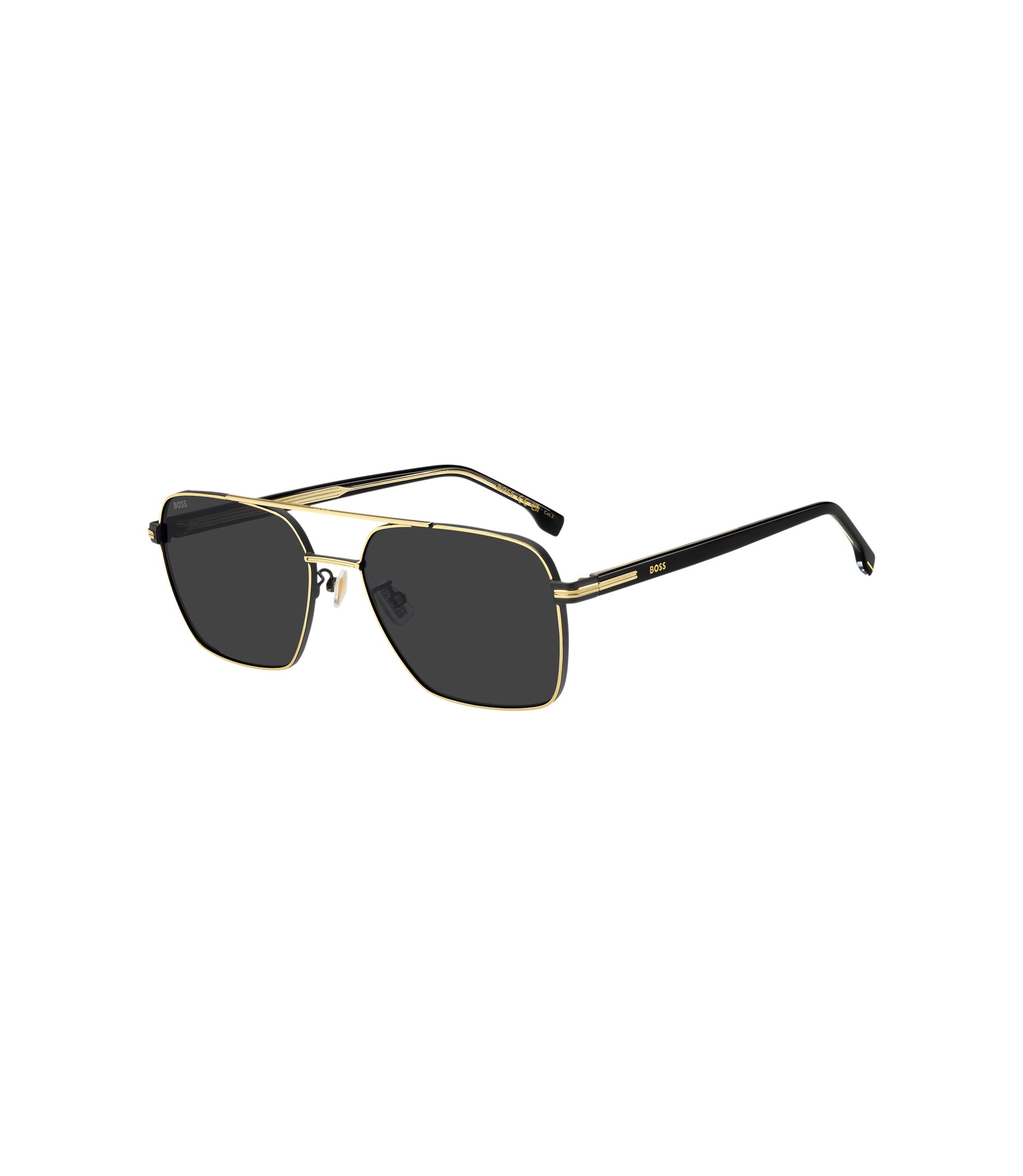 BOSS - Gold-tone double-bridge sunglasses with black-acetate temples