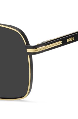 Gold-tone double-bridge sunglasses with black-acetate temples, Assorted-Pre-Pack