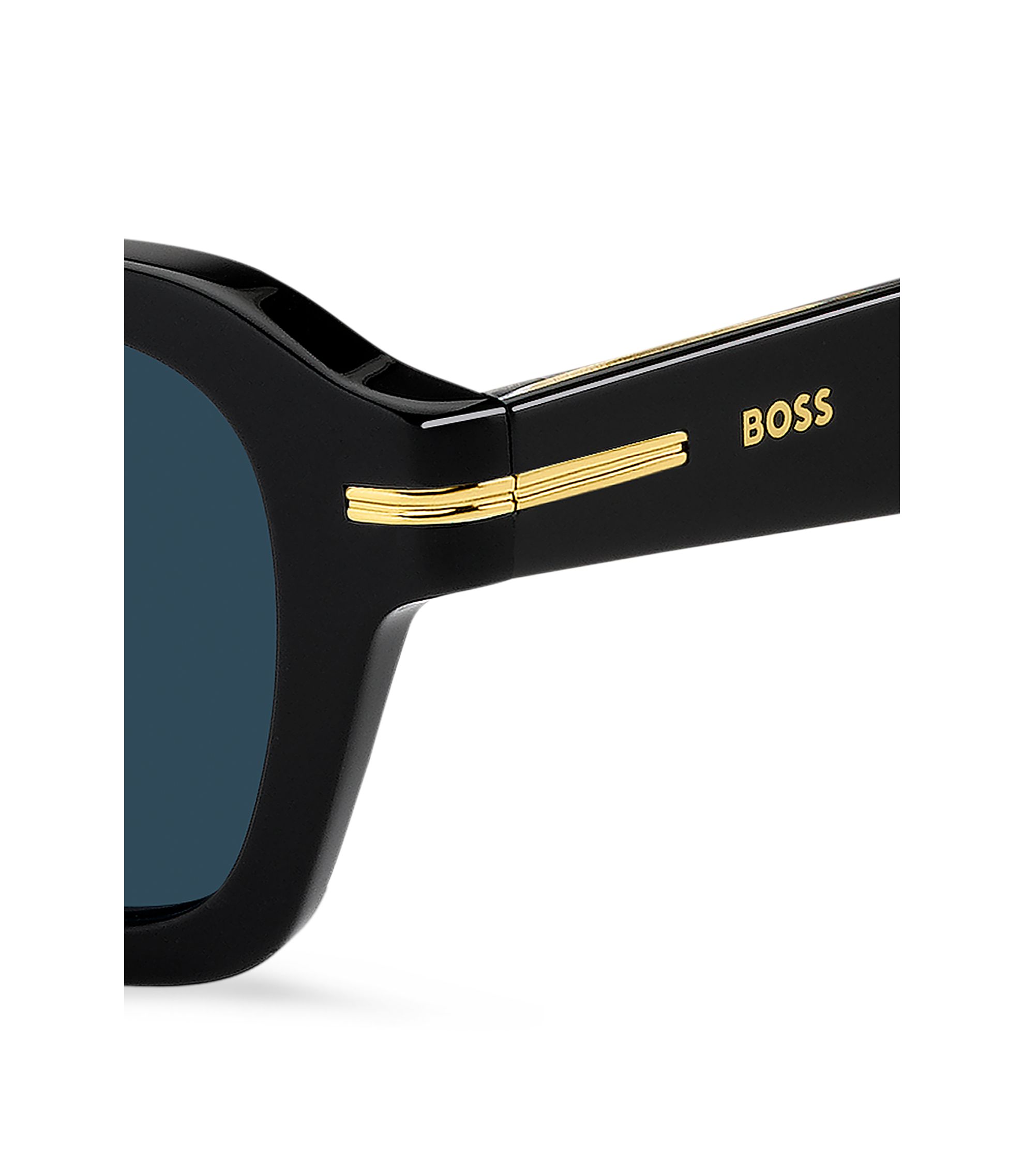 BOSS - Black acetate sunglasses with gold-tone trims display picture 2