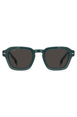 Green acetate sunglasses with temple logo, Assorted-Pre-Pack