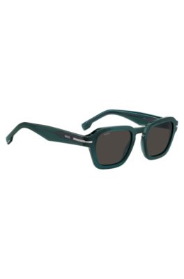 Green acetate sunglasses with temple logo, Assorted-Pre-Pack