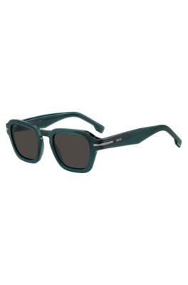 Green acetate sunglasses with temple logo, Assorted-Pre-Pack