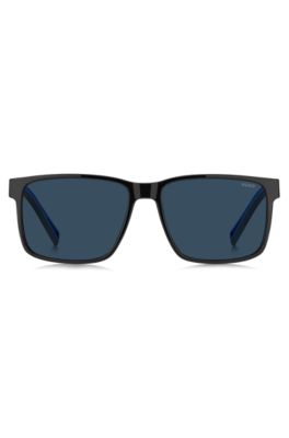Blue-trim sunglasses in black acetate, Assorted-Pre-Pack