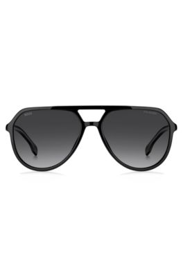 Black sunglasses with metallic logo trims, Assorted-Pre-Pack