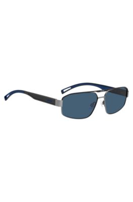 Blue-trim sunglasses with logo bridge, Assorted-Pre-Pack