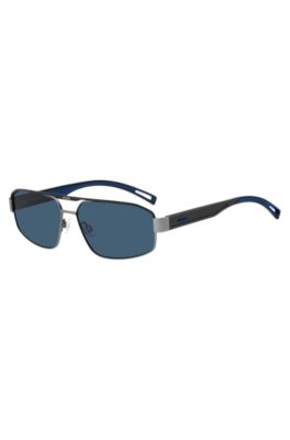 Blue-trim sunglasses with logo bridge, Assorted-Pre-Pack