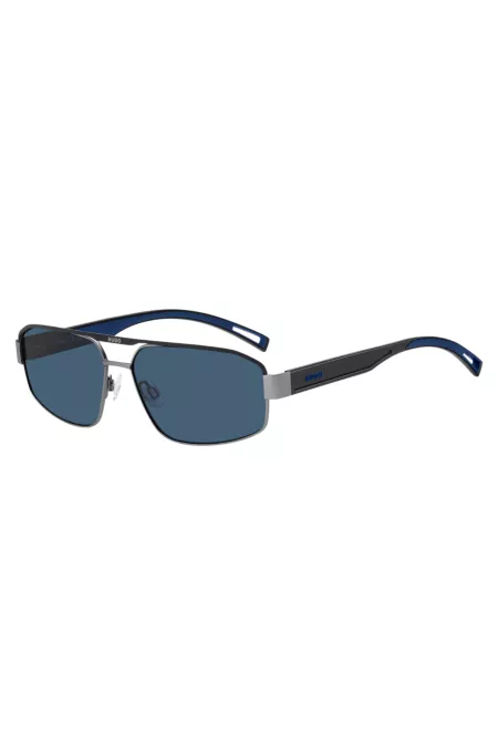 Blue-trim sunglasses with logo bridge