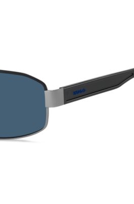 Blue-trim sunglasses with logo bridge, Assorted-Pre-Pack