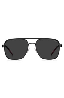 Black double-bridge sunglasses with rubber logo, Assorted-Pre-Pack