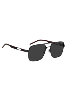 Black double-bridge sunglasses with rubber logo, Assorted-Pre-Pack