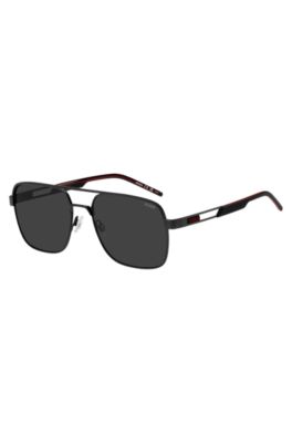 Black double-bridge sunglasses with rubber logo, Assorted-Pre-Pack