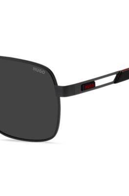 Black double-bridge sunglasses with rubber logo, Assorted-Pre-Pack