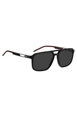 Gafas de sol de acetato negro con logo de goma, Assorted-Pre-Pack