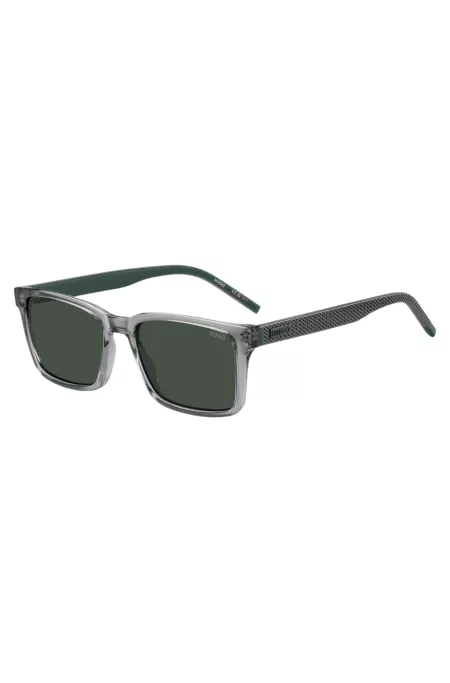 Transparent-gray sunglasses with patterned temples
