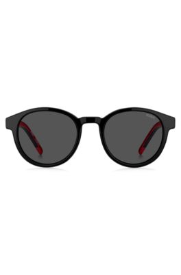 Black sunglasses with round frames and patterned temples, Assorted-Pre-Pack