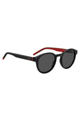 Black sunglasses with round frames and patterned temples, Assorted-Pre-Pack