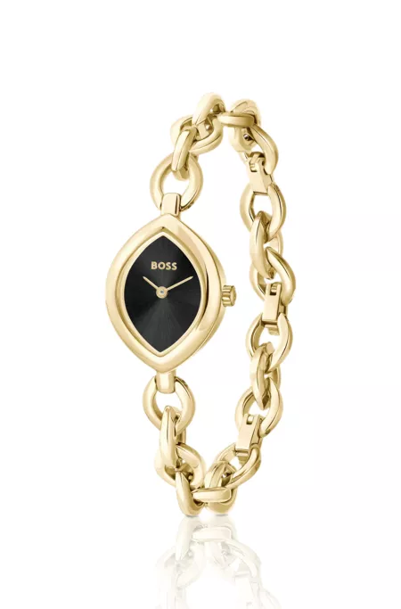 Fiora watch in gold-tone steel with black dial