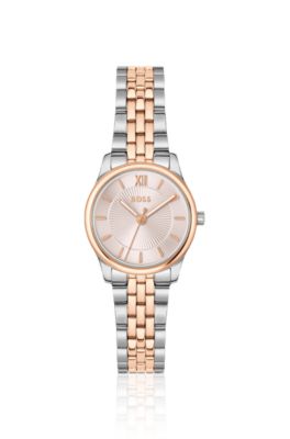 Graceful two-tone watch with pink sunburst-patterned dial, Assorted-Pre-Pack