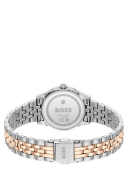 Graceful two-tone watch with pink sunburst-patterned dial, Assorted-Pre-Pack