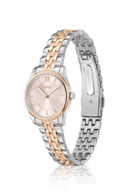 Graceful two-tone watch with pink sunburst-patterned dial, Assorted-Pre-Pack