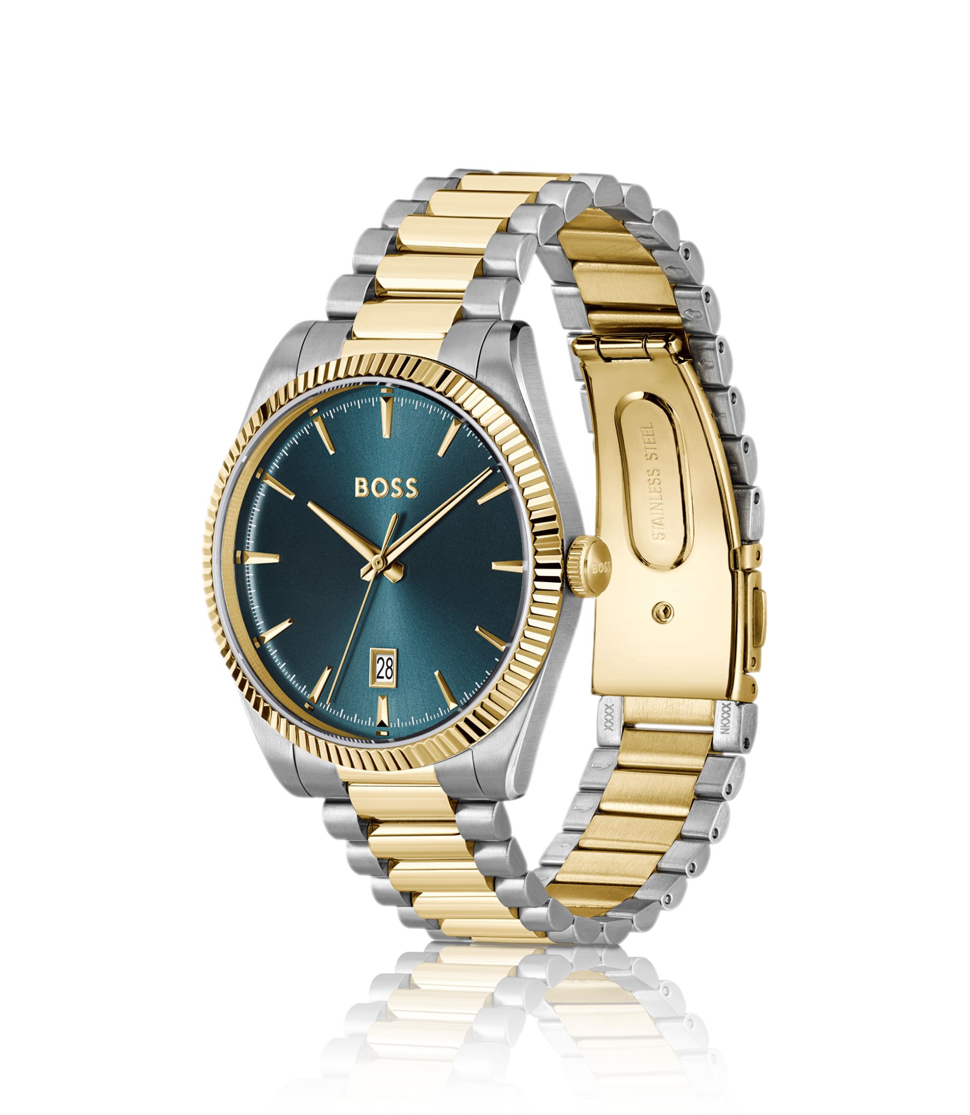 BOSS - Cheswick two-tone watch with fluted bezel