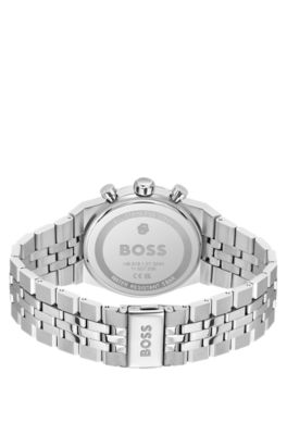 BOSS - Candor blue-dial chronograph watch with fluted bezel