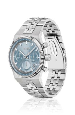 BOSS - Candor blue-dial chronograph watch with fluted bezel