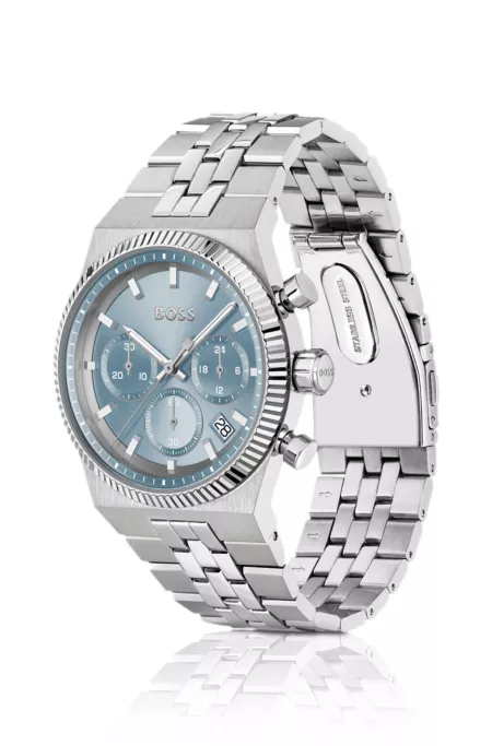 Candor blue-dial chronograph watch with fluted bezel
