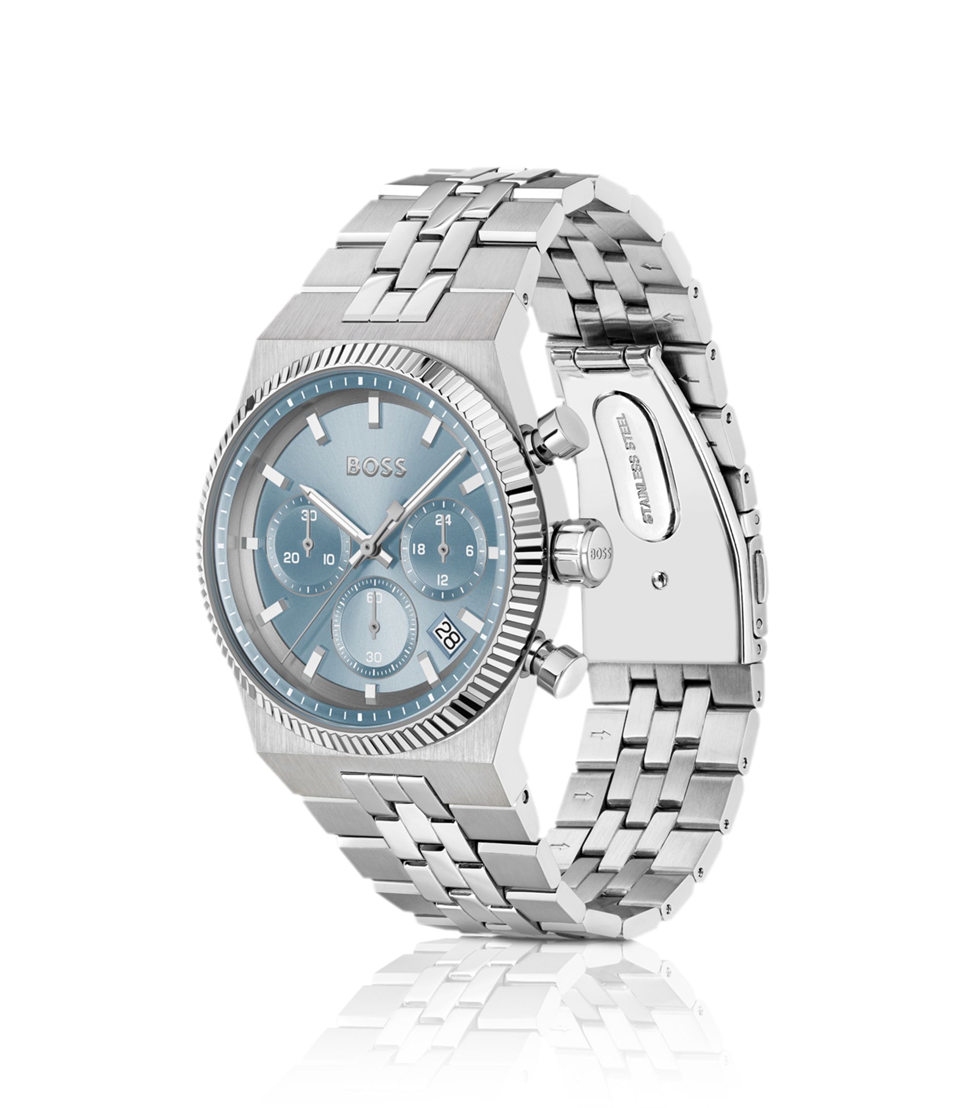 新品未使用　HUGO BOSS 腕時計 Candor ブルーダイヤル 正規品 BOSS - Candor blue-dial chronograph watch with fluted bezel