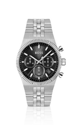 Candor black-dial chronograph watch with fluted bezel, Assorted-Pre-Pack