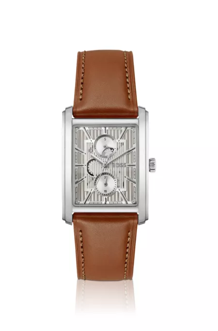 Silver-tone watch with textured skeleton dial