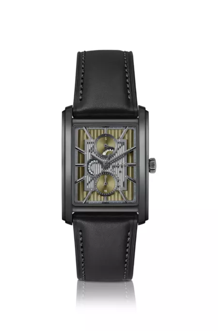 Principle Dress olive-dial watch with leather strap