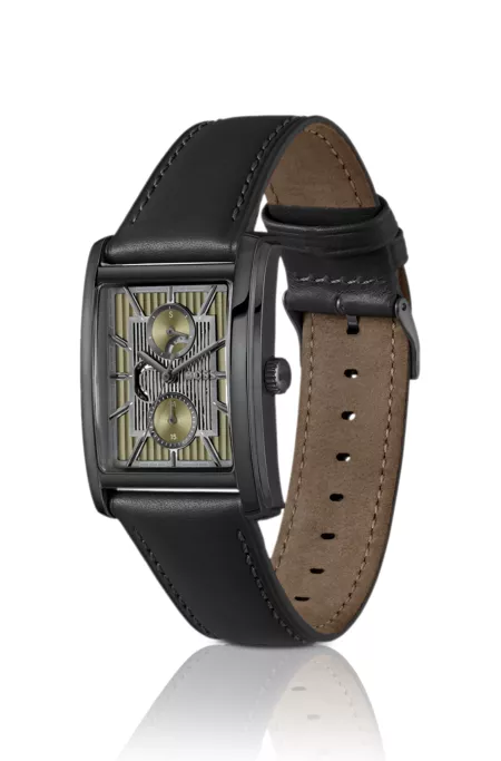 Principle Dress olive-dial watch with leather strap