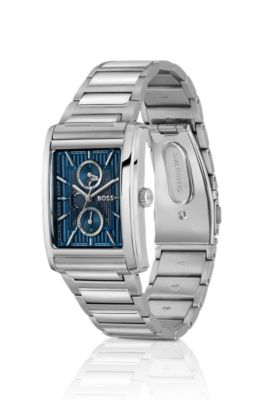 Link-bracelet watch with blue textured skeleton dial, Assorted-Pre-Pack