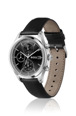 Stratus chronograph watch with black leather strap, Assorted-Pre-Pack