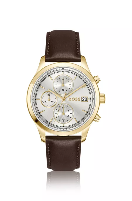 Stratus chronograph watch with brown leather strap