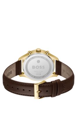 Stratus chronograph watch with brown leather strap, Assorted-Pre-Pack